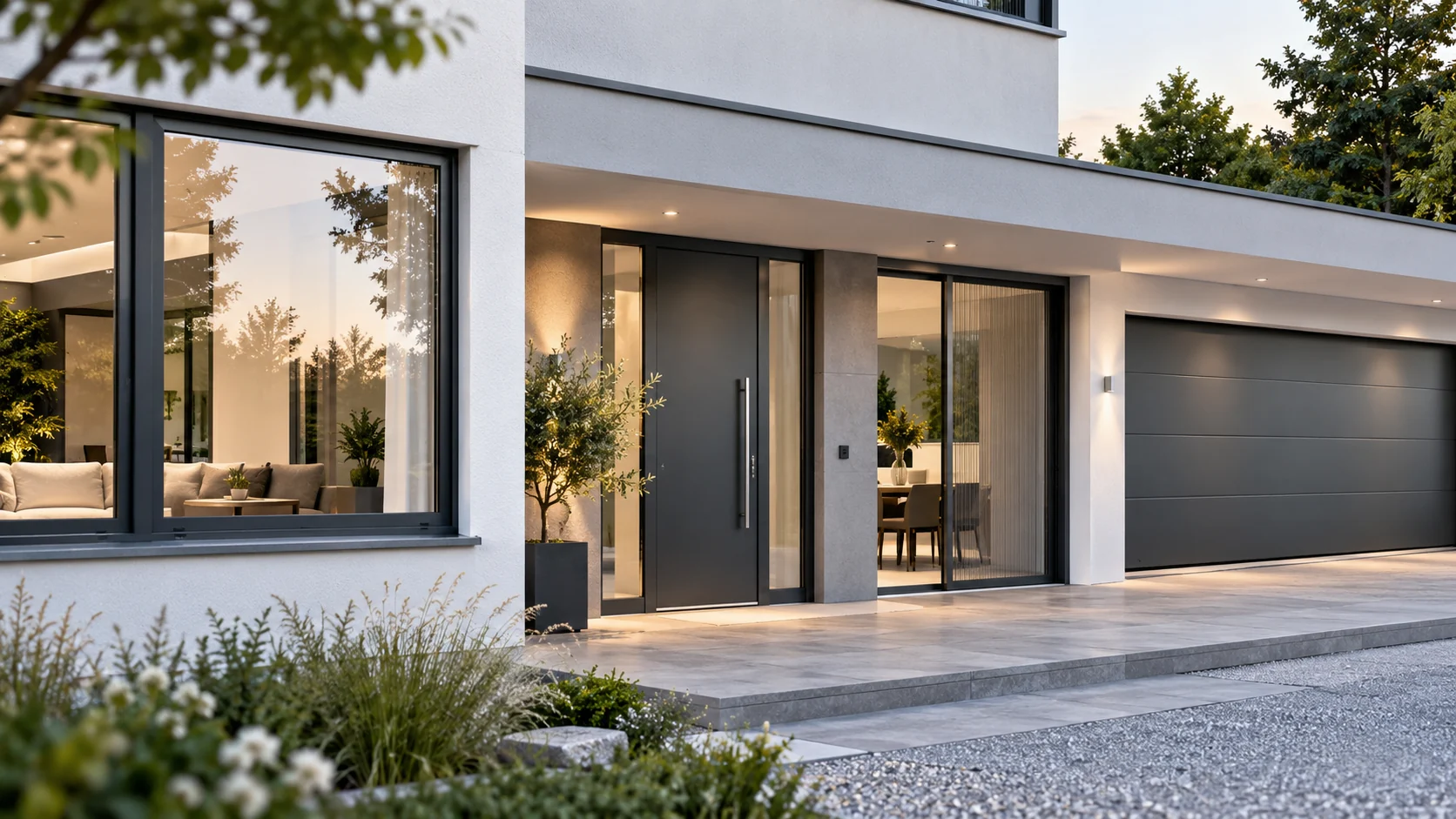 Fenster, Aluminium-Haustür und Garagentor